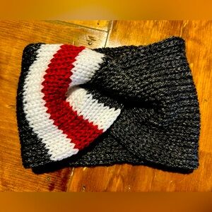 Sock monkey like hand knit twisted headband